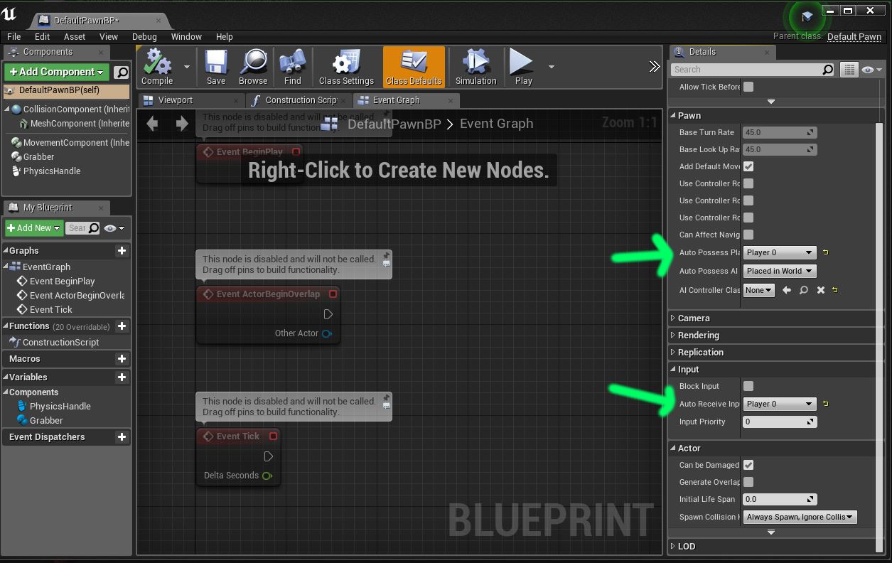 Auto Possess and Auto Receive Input settings