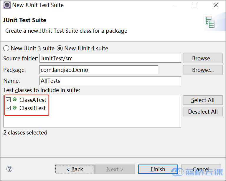 Select test classes