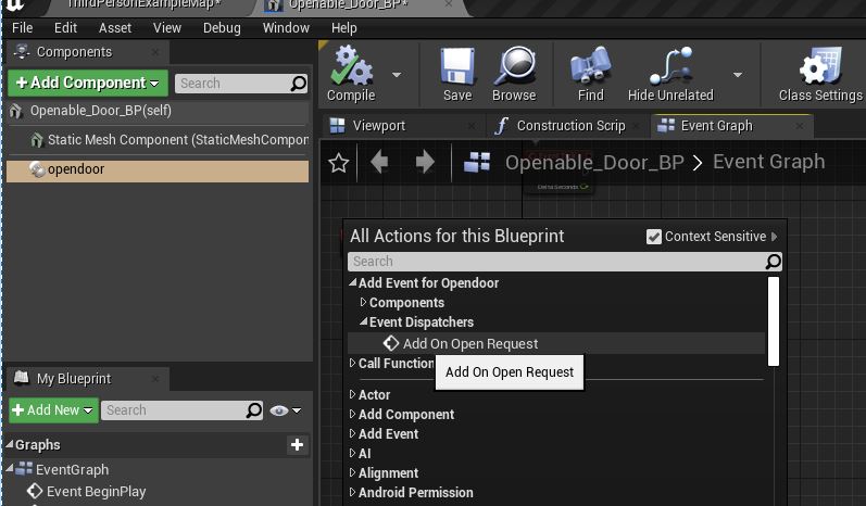 Adding OnOpenRequest event in Blueprint